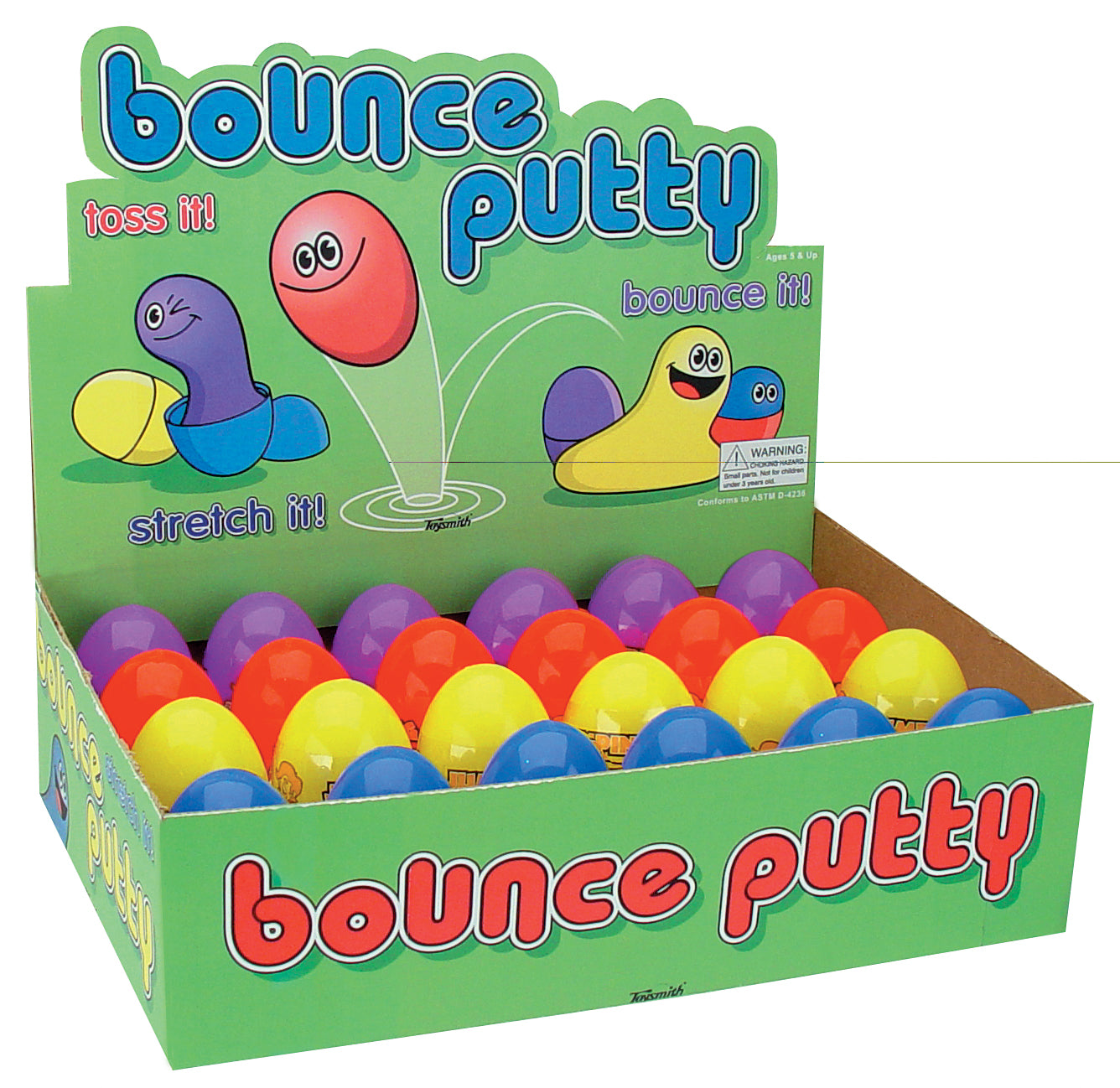 Green retail package containing assorted Bounce Putty