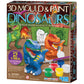 3D Mould & Paint Dinosaurs box showing two completed dinosaurs and a paint set. Makes two T-Rex models. 2.7 inches tall. For ages five and up.